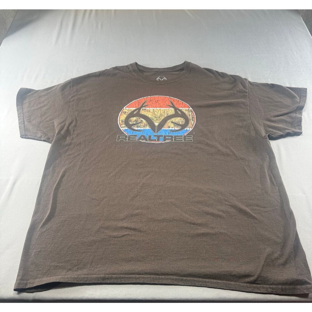 Realtree Men’s Graphic Logo T Shirt Brown Short Sleeve Hunting Outdoor Tee XXL